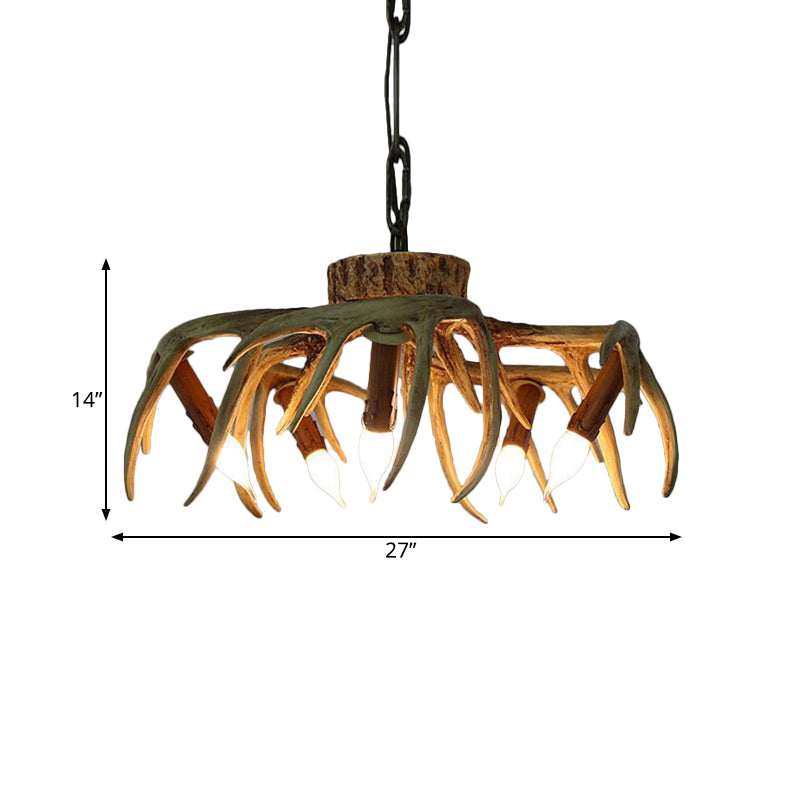 Traditional Candle Hanging Lamp 6 Bulbs Resin Chandelier Light Fixture in Brown for Restaurant