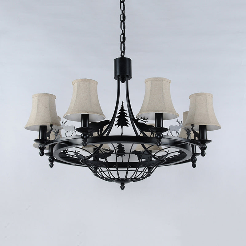 Metal Black Hanging Chandelier Bell 8 Bulb Luz de suspensión tradicional con sombra de tela de cono