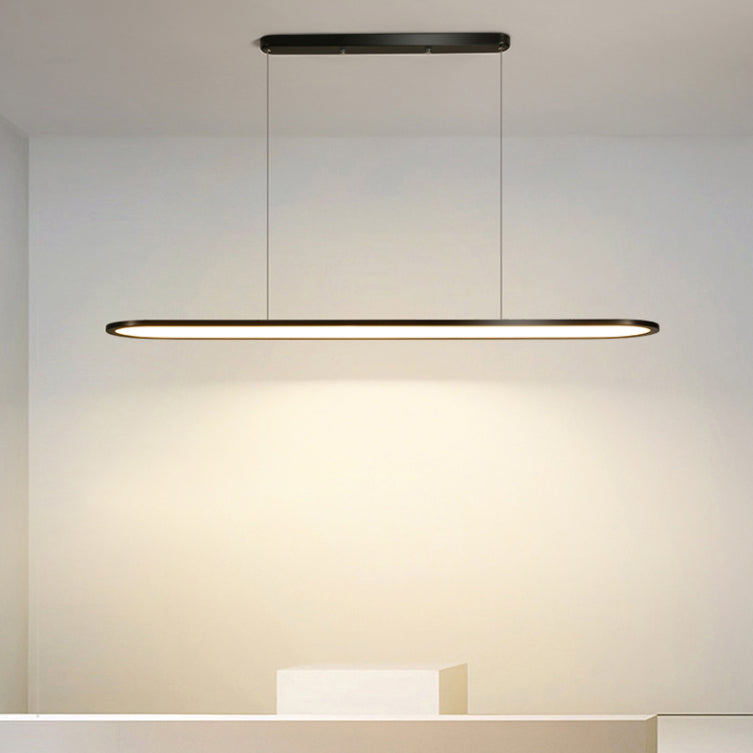 Adjustable Length 1 Light Oval island Lights Modern Chandelier Metal Island Lighting in White