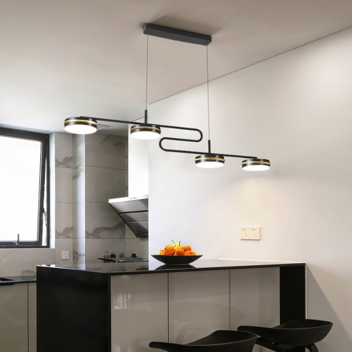 4 lichte lineaire hanglampverlichting Moderne keukeneilandverlichting metalen eiland hanglampen in zwart
