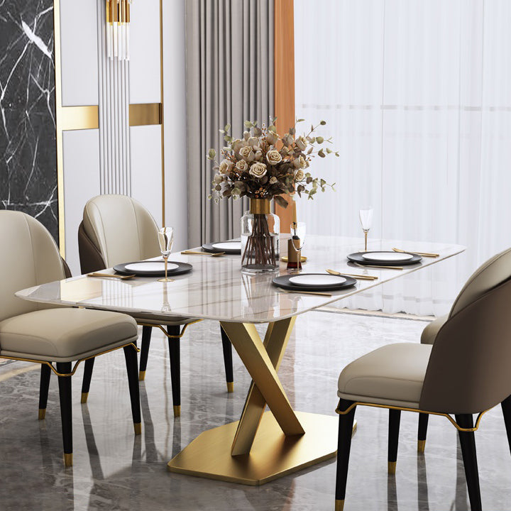 Contemporary Sintered Stone Top Dining Room Set with Rectangle Table and Pedestal Base Dinette Set