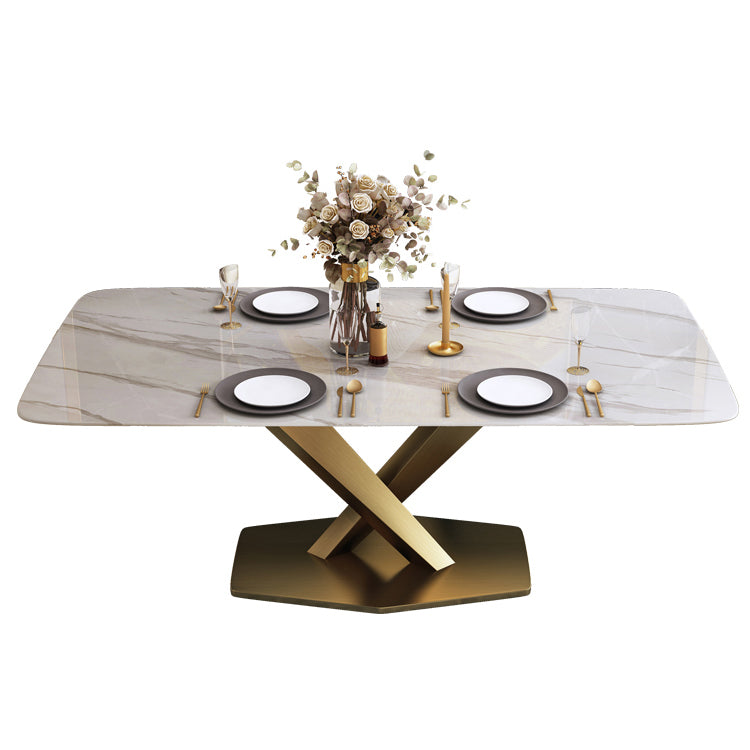 Contemporary Sintered Stone Top Dining Room Set with Rectangle Table and Pedestal Base Dinette Set