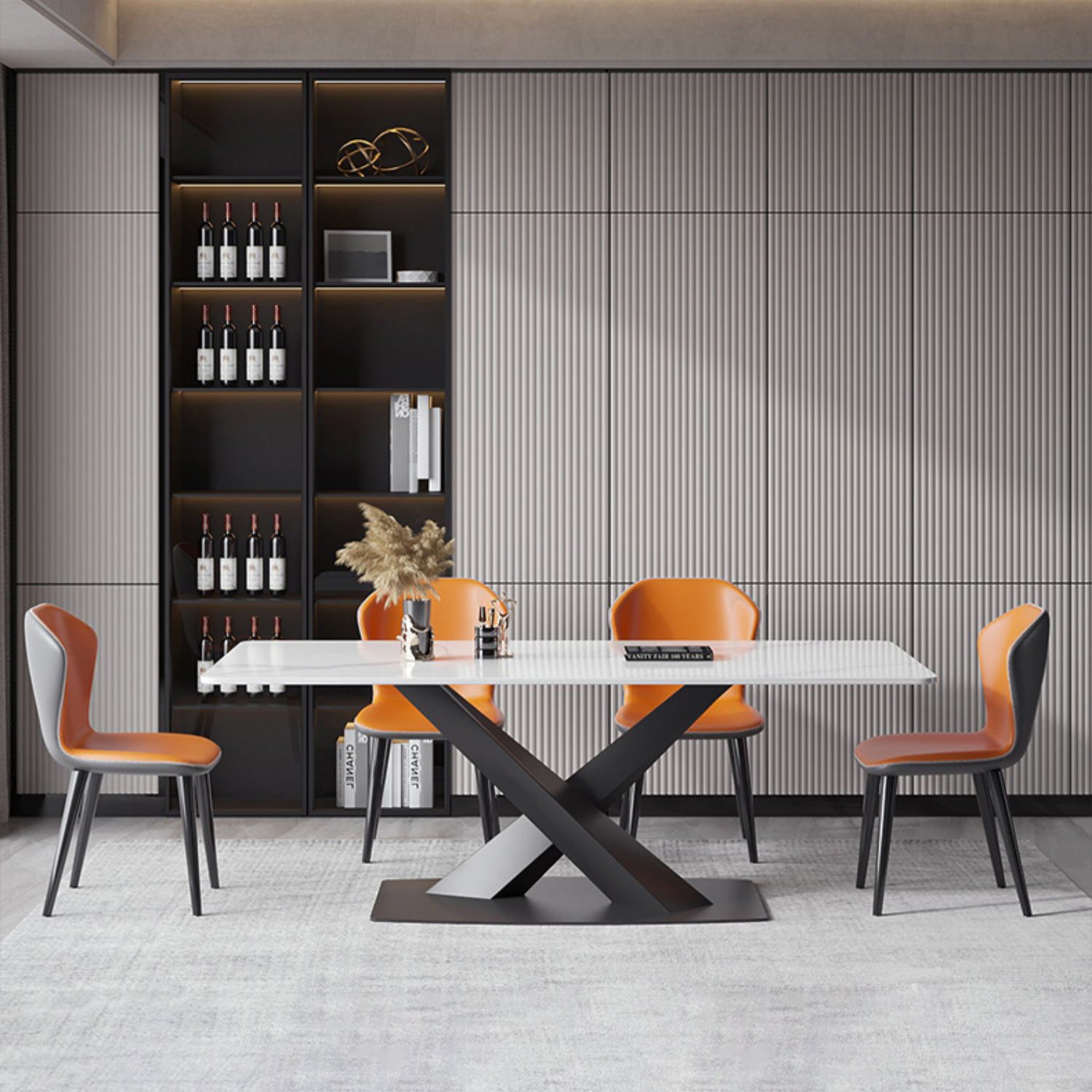 Modern Style Sintered Stone Dining Table with White Table and Trestle Base for Home Use