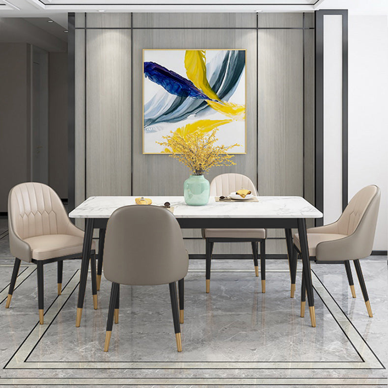 Modern Style Sintered Stone Dining Table with White Table and 4 Legs Base for Home Use