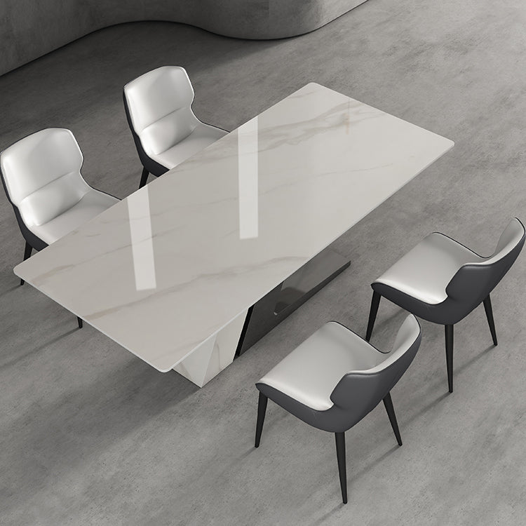 Modern Style Sintered Stone Dining Set with White Rectangle Shape Table and Double Pedestal Base