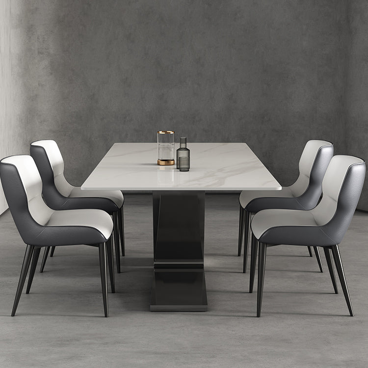 Modern Style Sintered Stone Dining Set with White Rectangle Shape Table and Double Pedestal Base