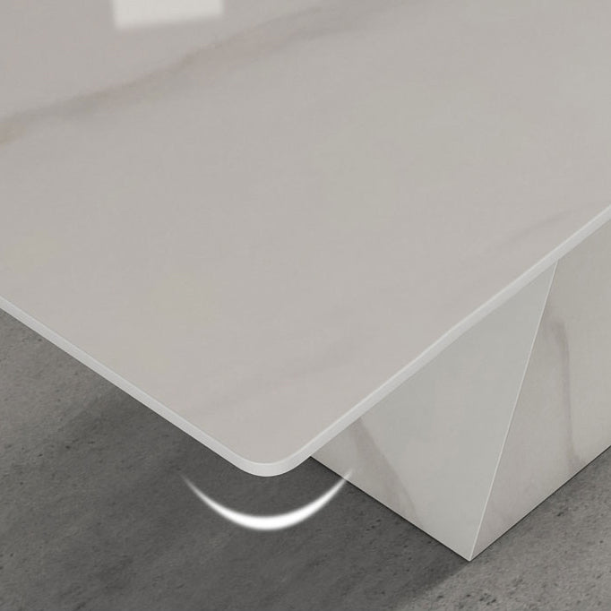 Modern Style Sintered Stone Dining Set with White Rectangle Shape Table and Double Pedestal Base