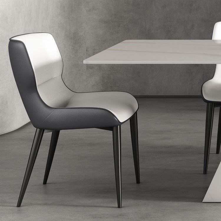 Modern Style Sintered Stone Dining Set with White Rectangle Shape Table and Double Pedestal Base