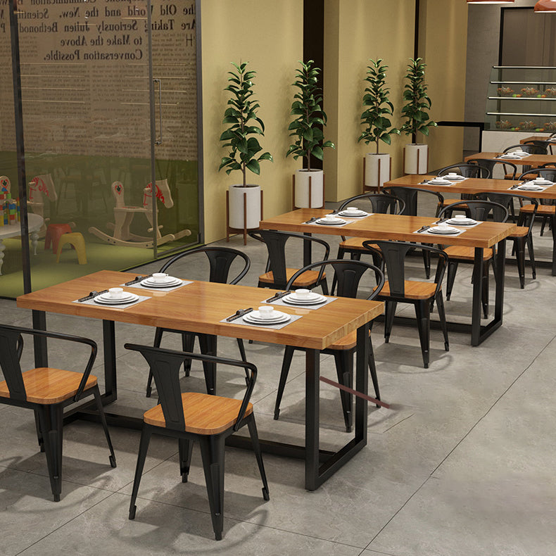 Industrial Style Wooden Dining Room Set with Rectangle Table and Metal Base Dining Table Furniture