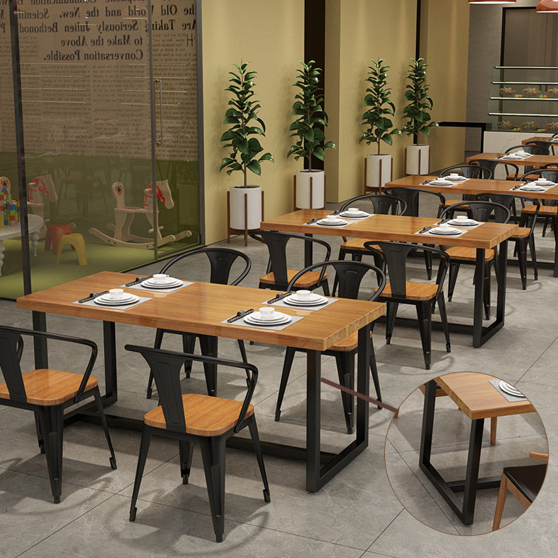 Industrial Style Wooden Dining Room Set with Rectangle Table and Metal Base Dining Table Furniture