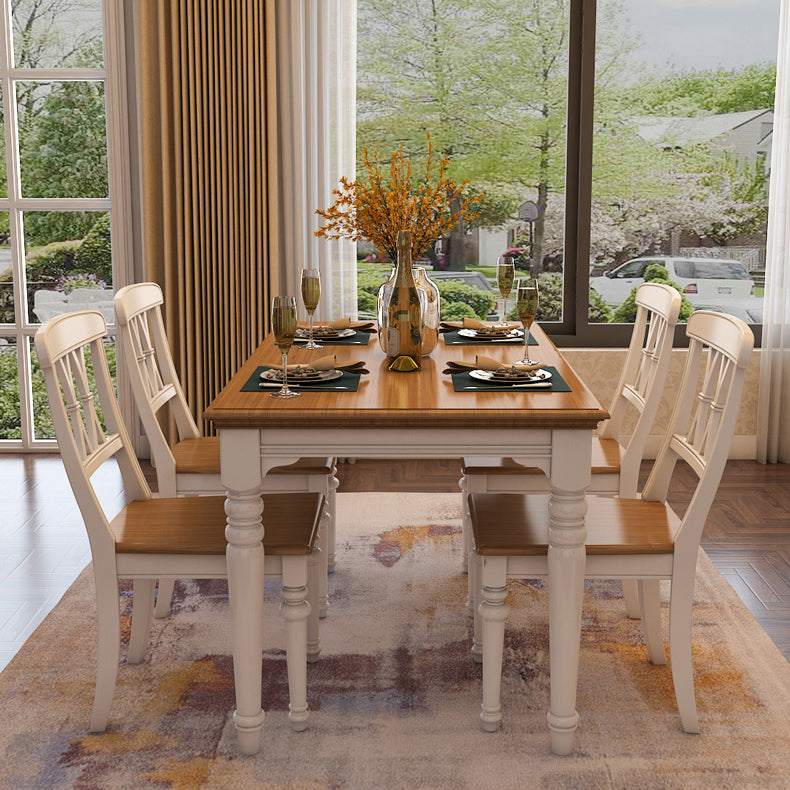 Traditional Wooden Dining Room Set with Rectangle Top and White Base Dining Furniture