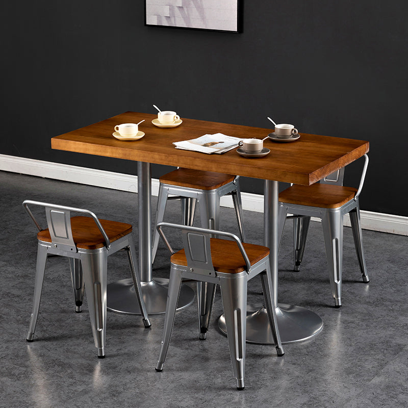 Industrial Wooden Dining Room Set with Rectangle Table and Iron Base Kitchen Table Set