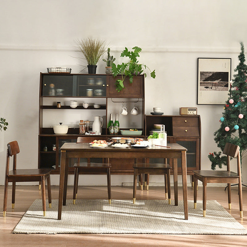 Modern Solid Wood Brown Dining Room Set with Rectangle Table Dining Table Furniture for Home Use