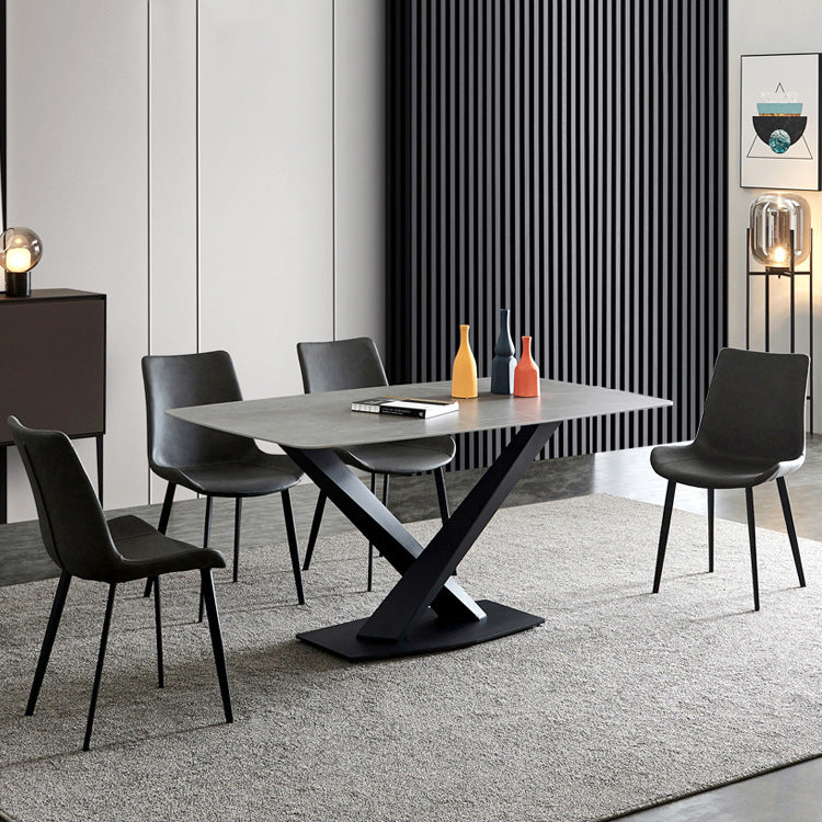 Modern Sintered Stone Gray Dining Set with Rectangle Tabale and Metal Base Dining Set