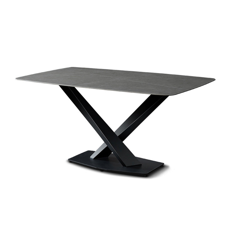 Modern Sintered Stone Gray Dining Set with Rectangle Tabale and Metal Base Dining Set