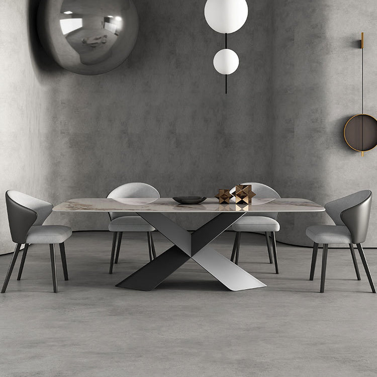Modern Sintered Stone Dining Set with Rectangle Tabale and Metal Base Dining Room Furniture Set