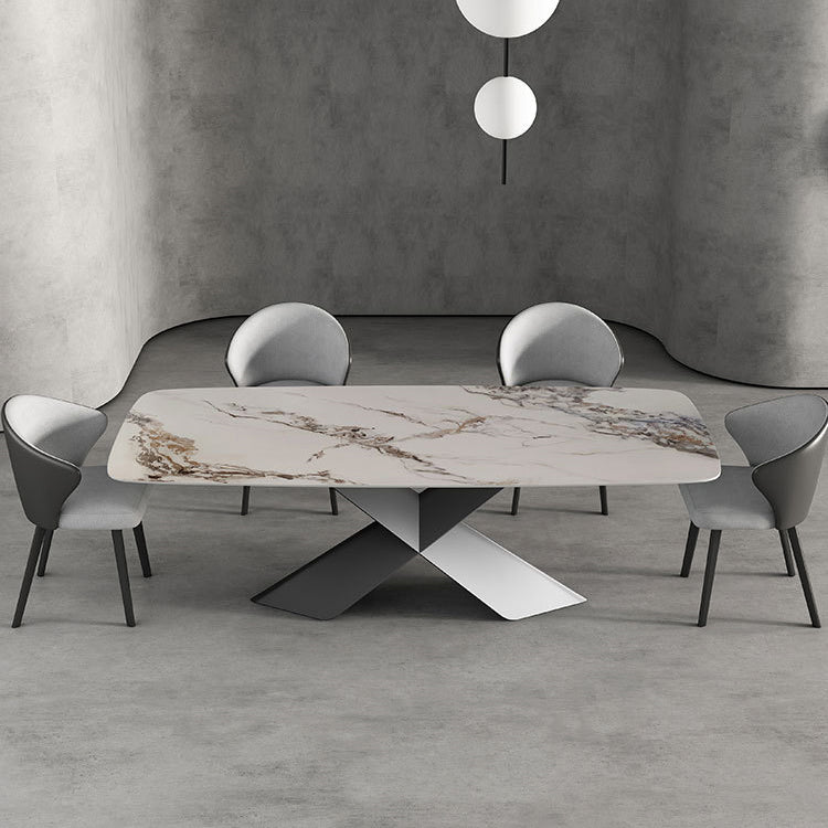 Modern Sintered Stone Dining Set with Rectangle Tabale and Metal Base Dining Room Furniture Set