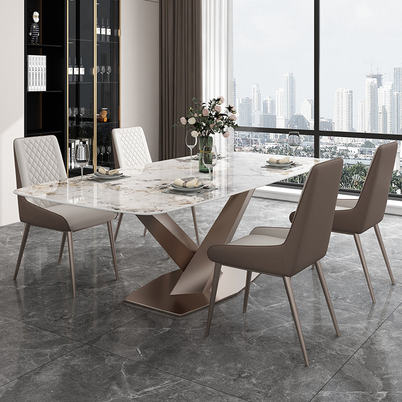 Modern Style Sintered Stone Dining Table with Standard Height Table and Rose Gold Trestle Base