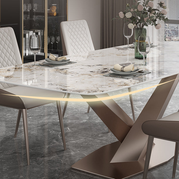 Modern Style Sintered Stone Dining Table with Standard Height Table and Rose Gold Trestle Base