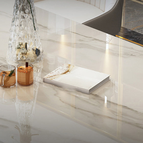 Modern Style Sintered Stone Dining Table with White Table and Gold Trestle Base for Home Use