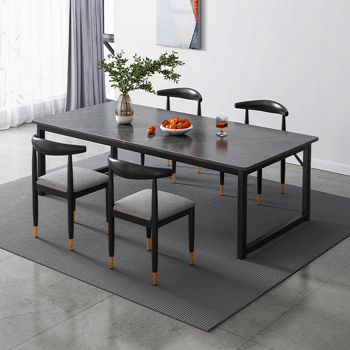 Modern Style Kitchen Rectangle Shape Dining Set Sintered Stone Standard Dining Set in Black