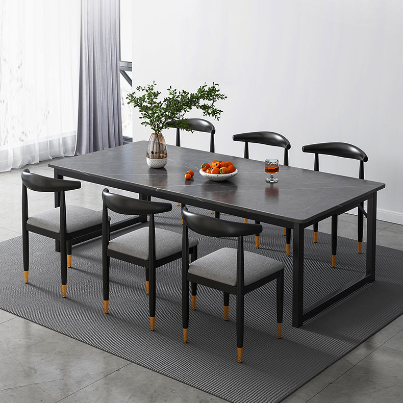 Modern Style Kitchen Rectangle Shape Dining Set Sintered Stone Standard Dining Set in Black