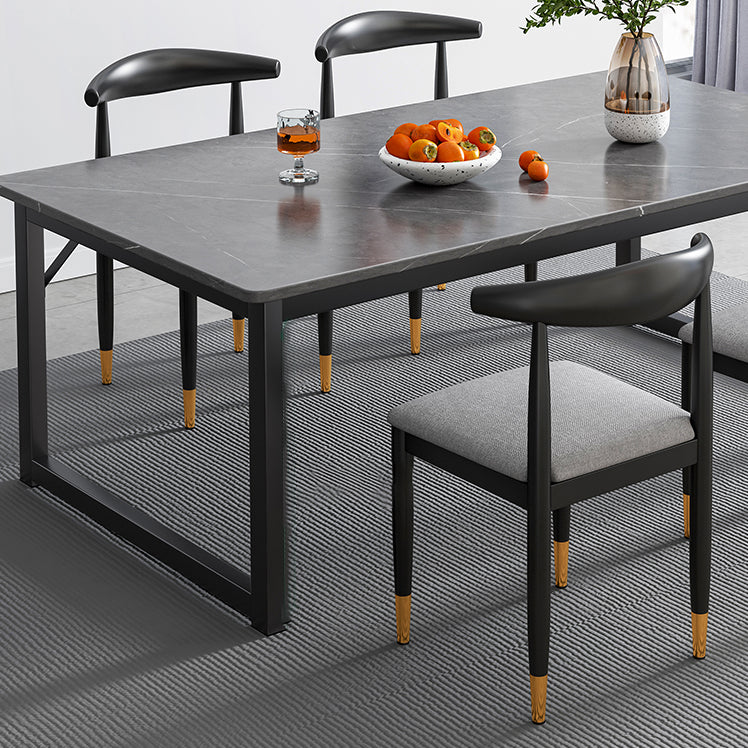 Modern Style Kitchen Rectangle Shape Dining Set Sintered Stone Standard Dining Set in Black
