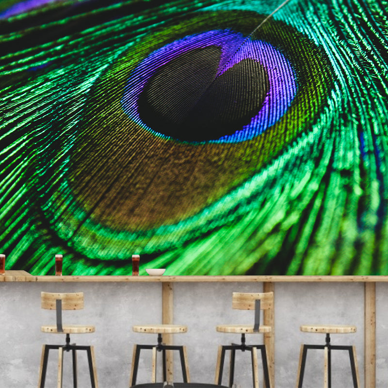 Tropical Style Feather Mural Decal Moisture Resistant Wall Covering for Living Room