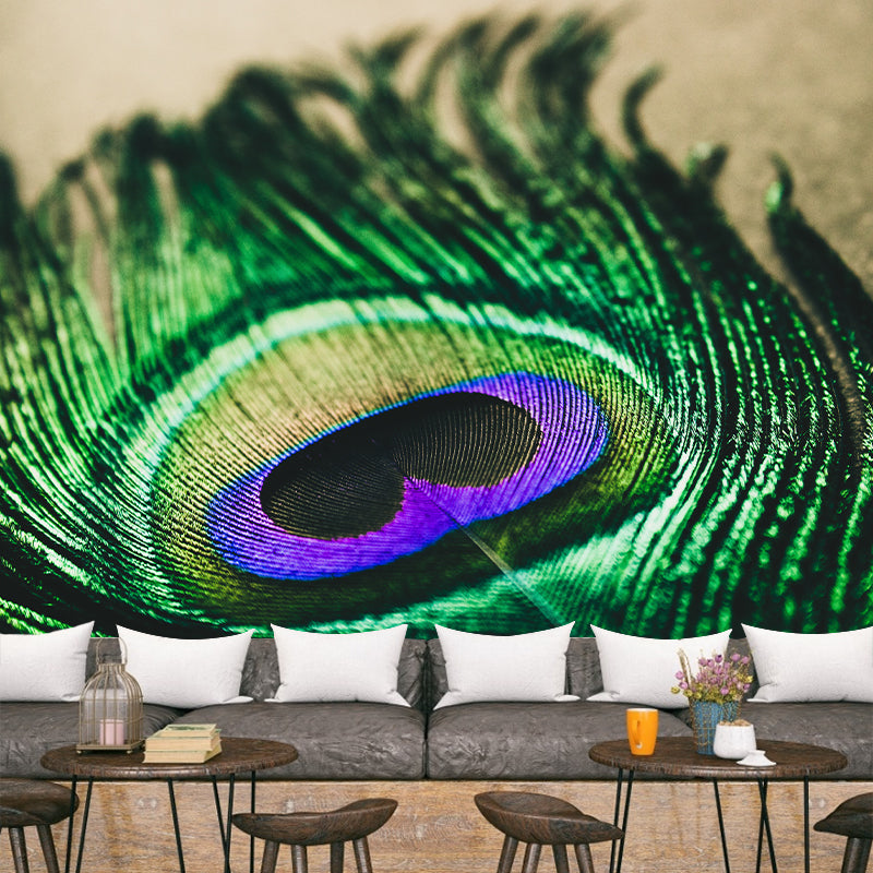 Tropical Style Feather Mural Decal Moisture Resistant Wall Covering for Living Room