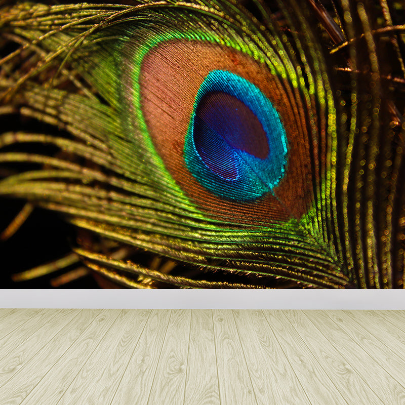 Tropical Style Feather Mural Decal Moisture Resistant Wall Covering for Living Room