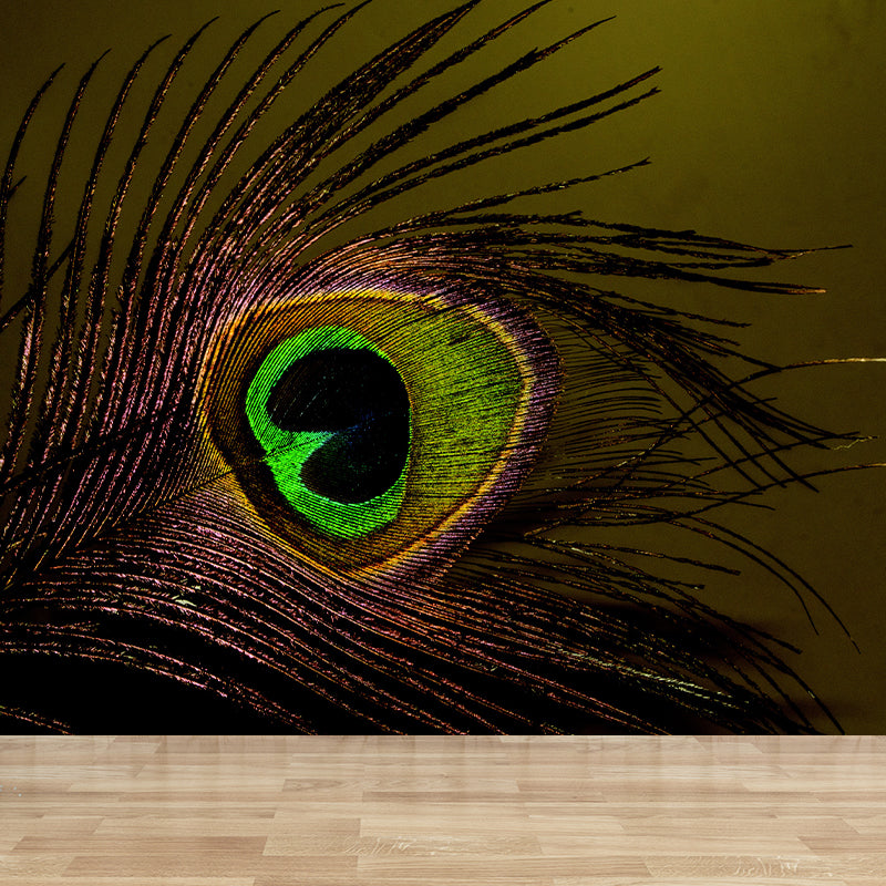 Tropical Style Feather Mural Decal Moisture Resistant Wall Covering for Living Room