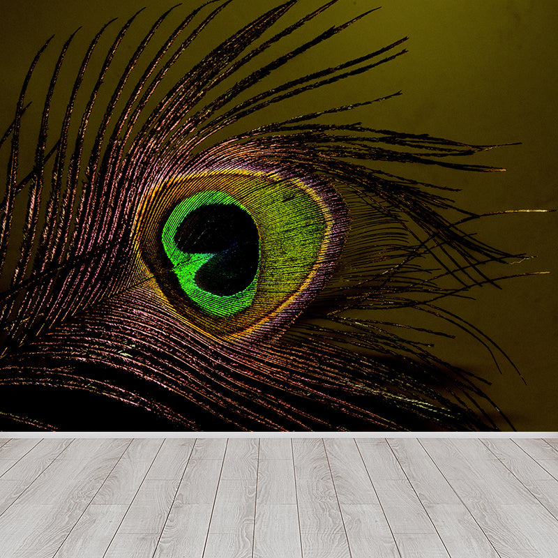 Tropical Style Feather Mural Decal Moisture Resistant Wall Covering for Living Room