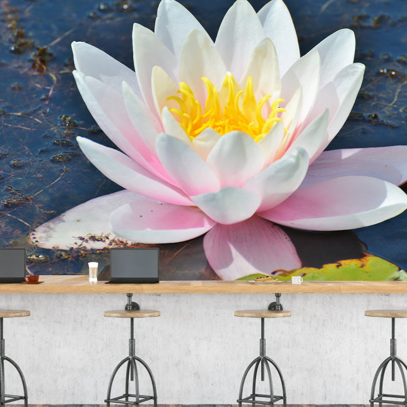 Lotus Flower Mural for Accent Wall Water Resistant Wall Covering in Light Color