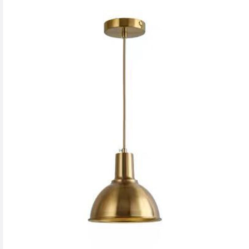 Metal Shaded Pendant Lighting Fixture Simple Style Gold Hanging Lamp Kit for Bedroom