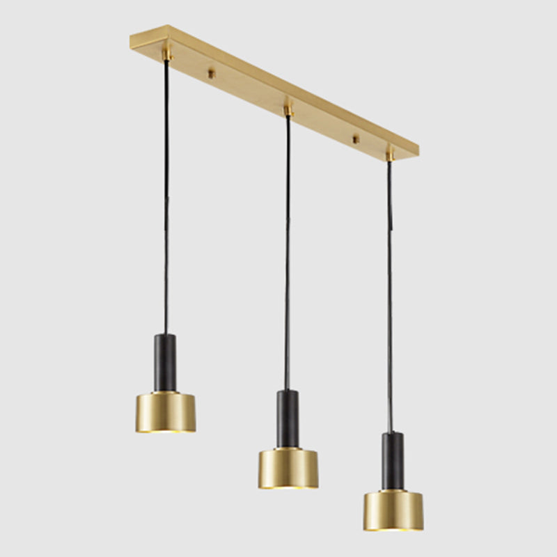 Cylindrical Bedroom Pendant Light Kit Metal Simple Hanging Ceiling Light in Black-Gold