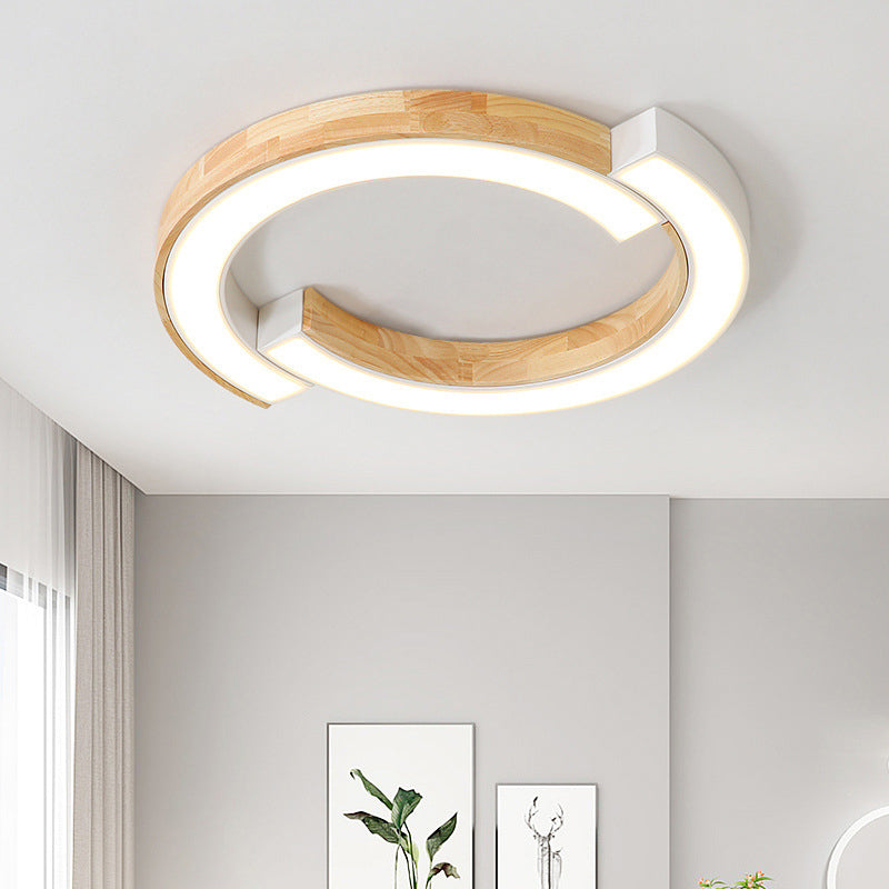 Luminaria de techo empalmada LED geométrica empotrada con arte de madera para sala de estar