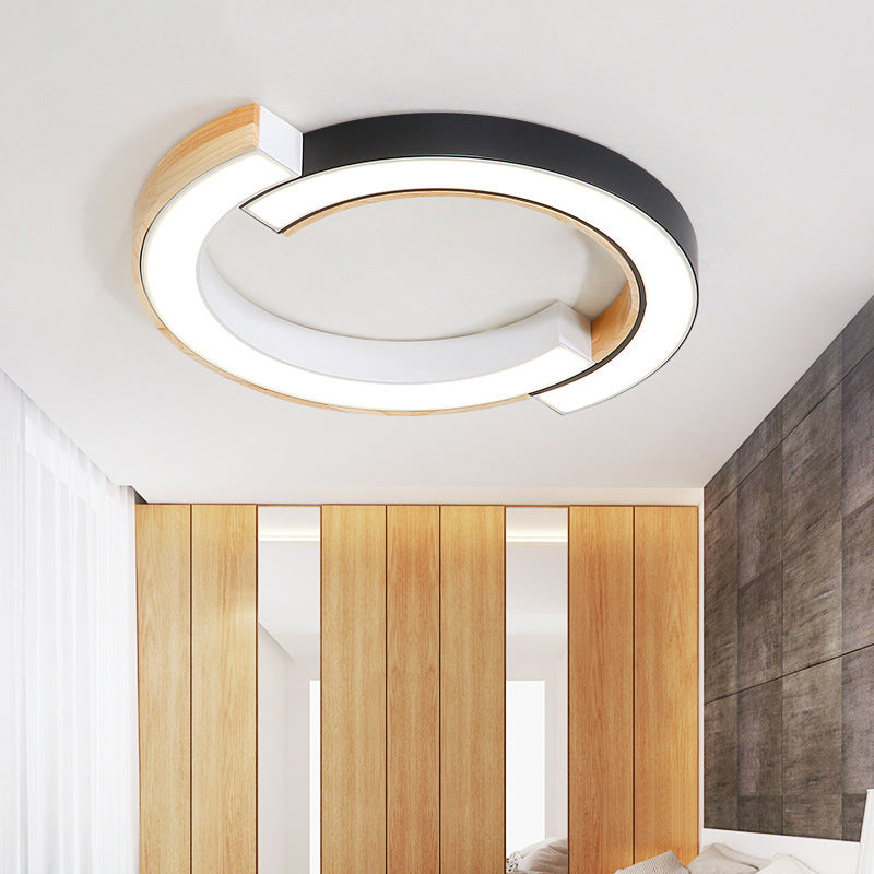 Splicing Geometric LED Flush Mount Ceiling Light Fixture with Wooden Art for Sitting Room