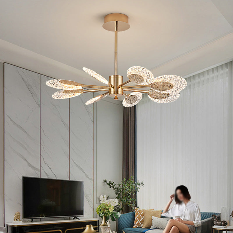 Éclairage de lustre postmoderne de plafond en métal doré pour foyer