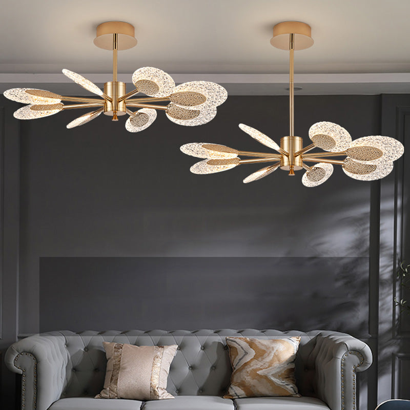 Éclairage de lustre postmoderne de plafond en métal doré pour foyer