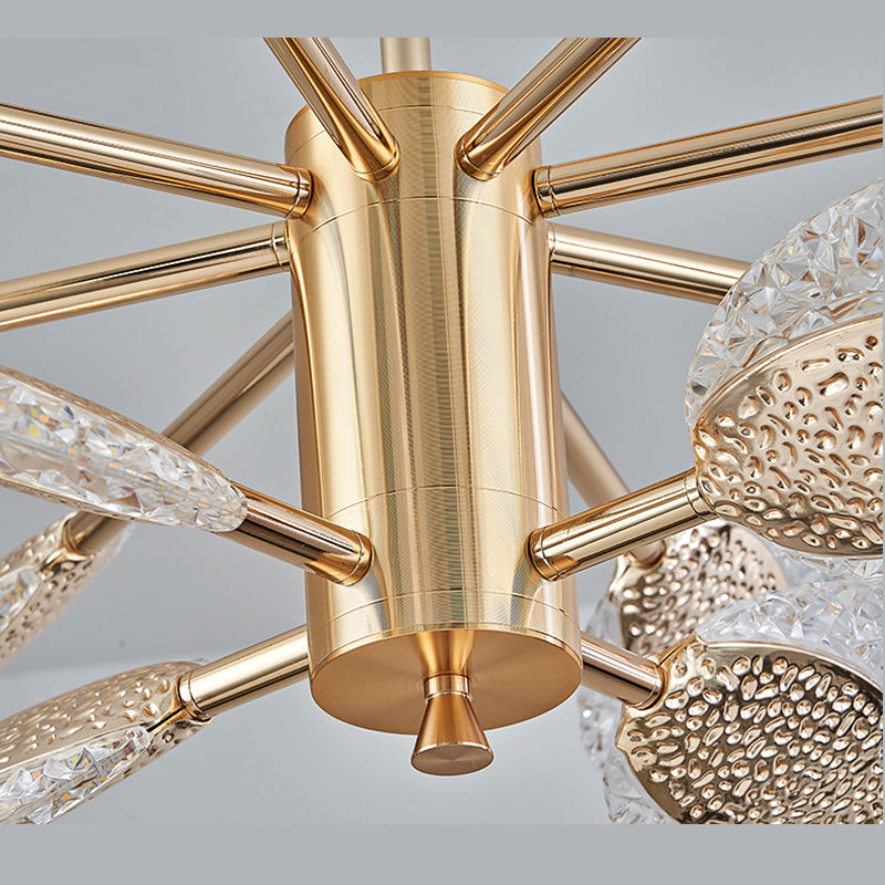 Éclairage de lustre postmoderne de plafond en métal doré pour foyer