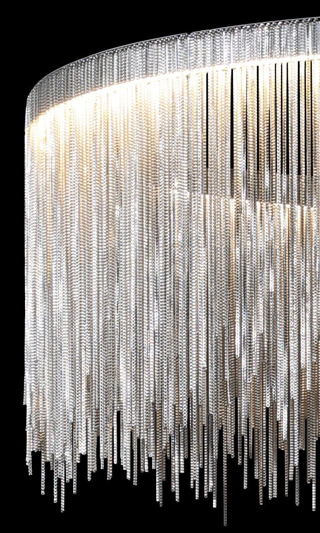 Silver Round Pendant Pildal Metal Chain Shade Chandelier Light pour salle à manger