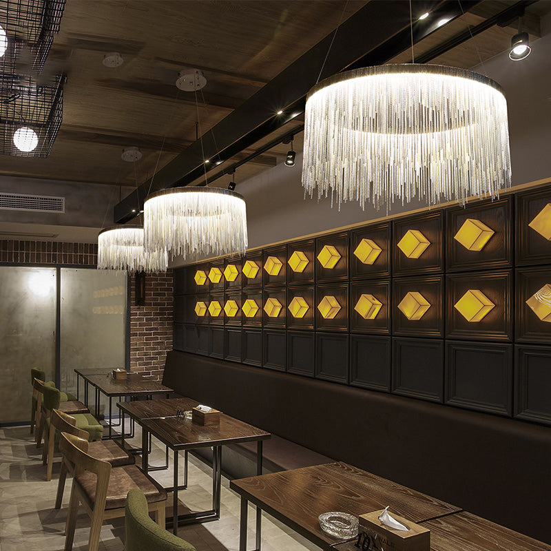 Sombra de cadena de metal Costeo de lámpara contemporánea Luz para sala de estar de comedor