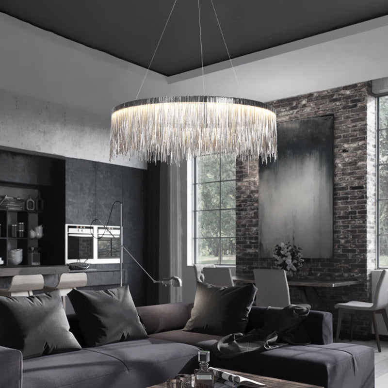 Sombra de cadena de metal Costeo de lámpara contemporánea Luz para sala de estar de comedor