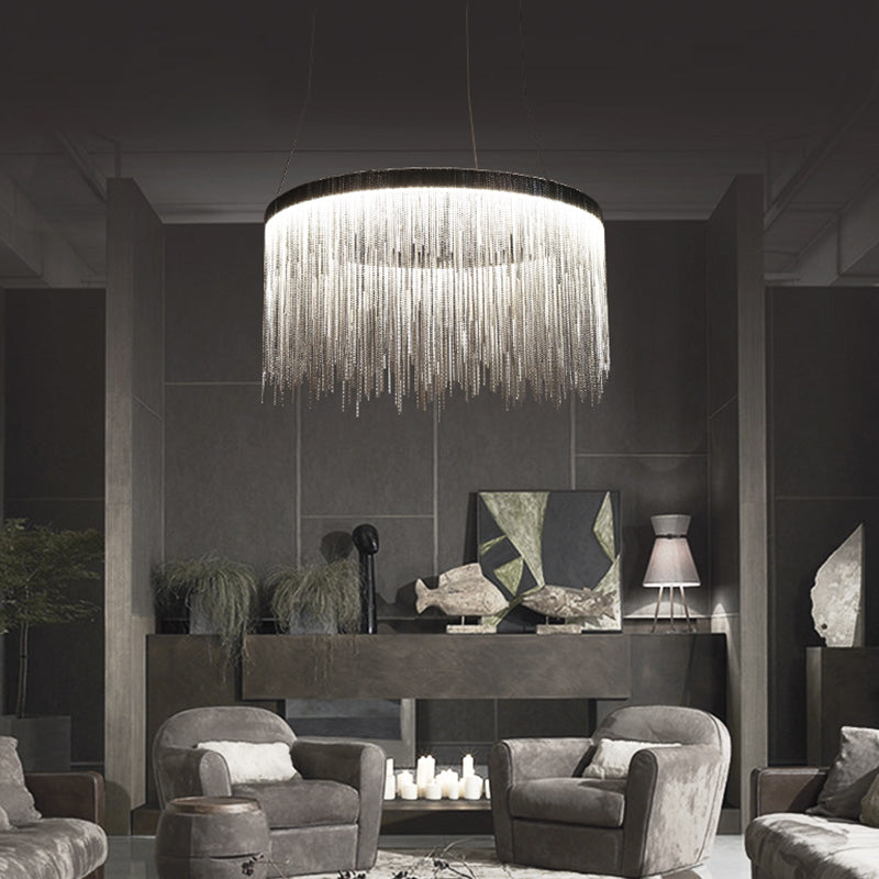 Sombra de cadena de metal Costeo de lámpara contemporánea Luz para sala de estar de comedor