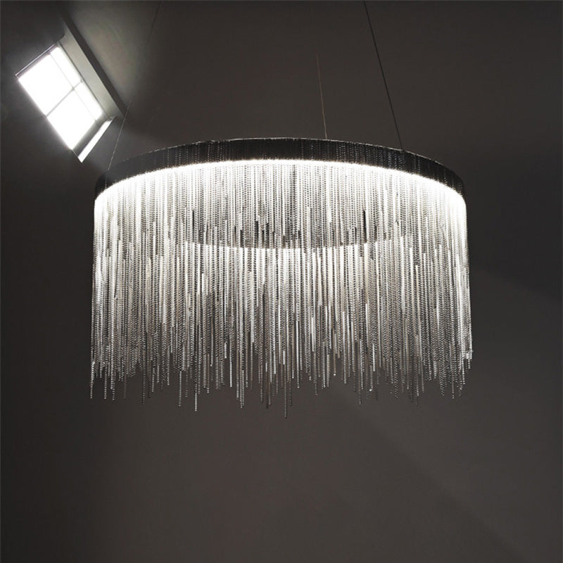 Sombra de cadena de metal Costeo de lámpara contemporánea Luz para sala de estar de comedor