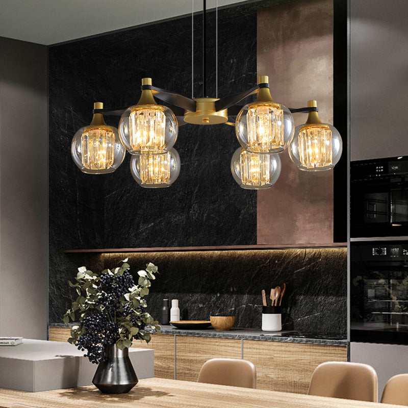 Chandelier postmoderne Chandelier Prismatic Crystal Dining Salle suspendue en noir-or