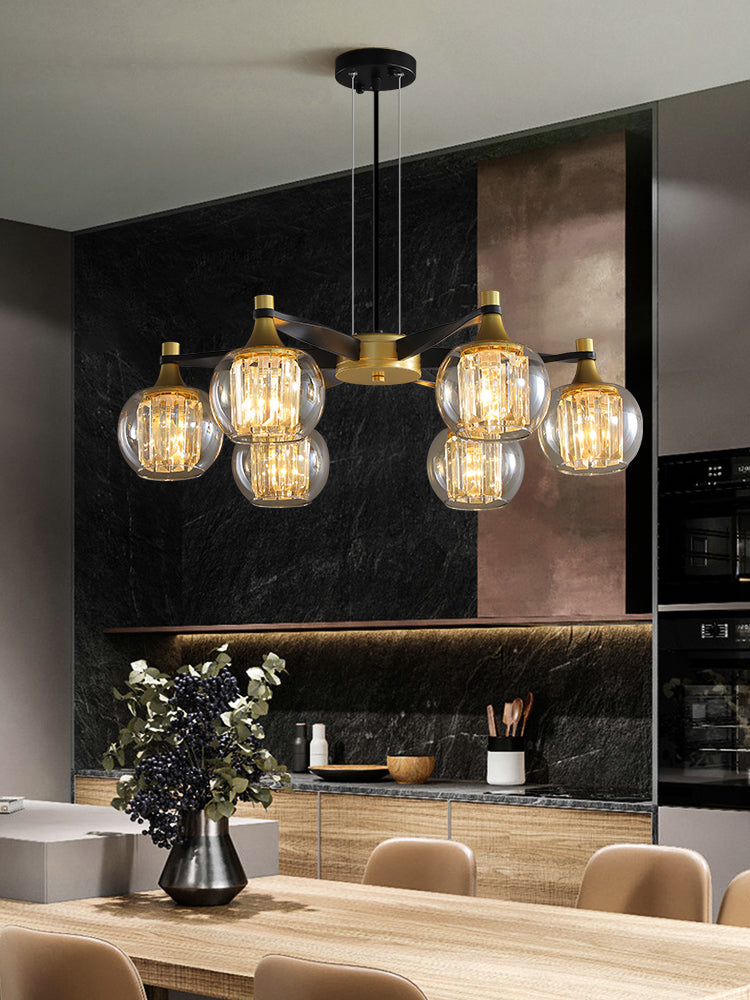 Chandelier postmoderne Chandelier Prismatic Crystal Dining Salle suspendue en noir-or