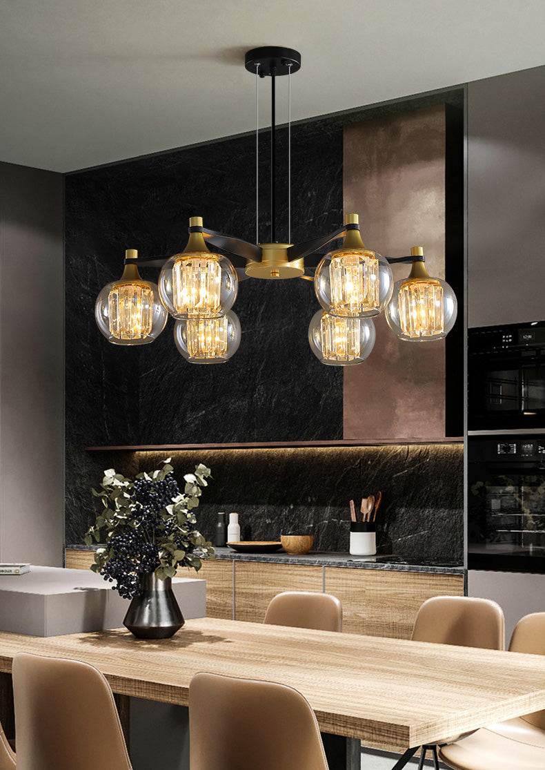 Chandelier postmoderne Chandelier Prismatic Crystal Dining Salle suspendue en noir-or