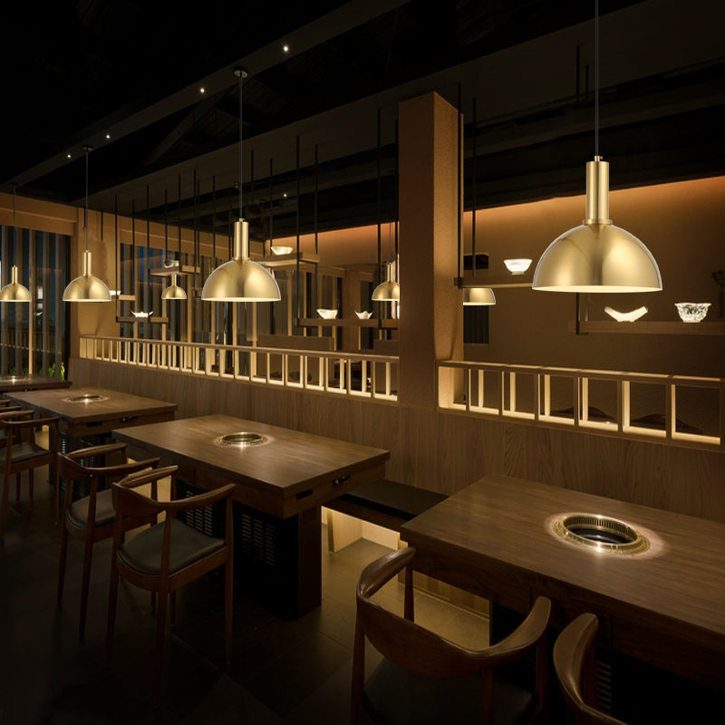 Luz de techo colgante de restaurante kit de lámpara colgante de oro minimalista con sombra de metal de cordón