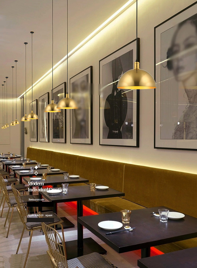 Luz de techo colgante de restaurante kit de lámpara colgante de oro minimalista con sombra de metal de cordón